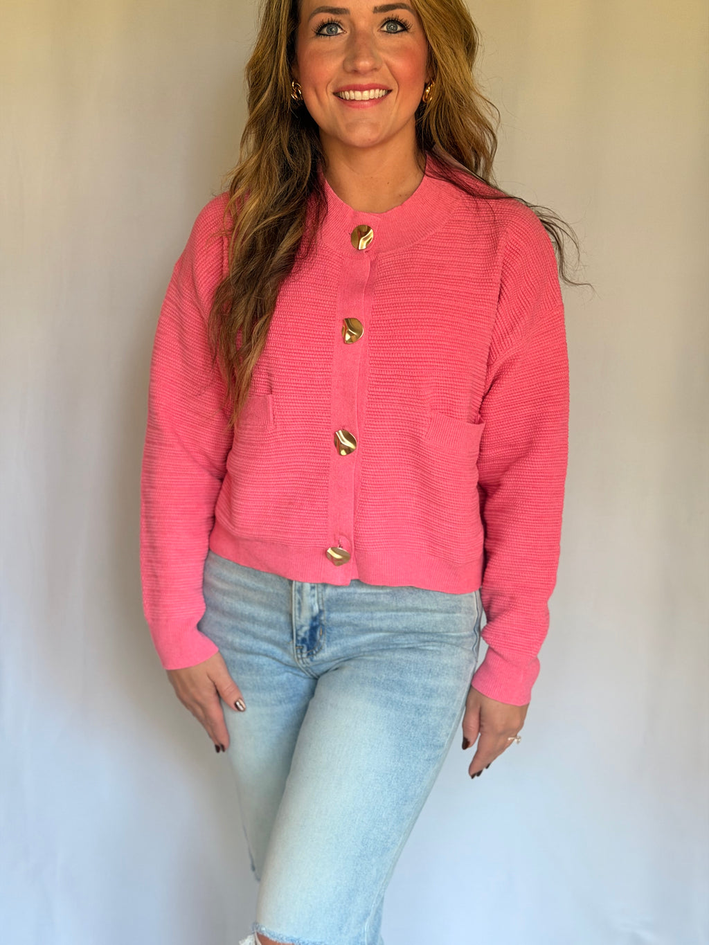 Pink Cropped Cardigan