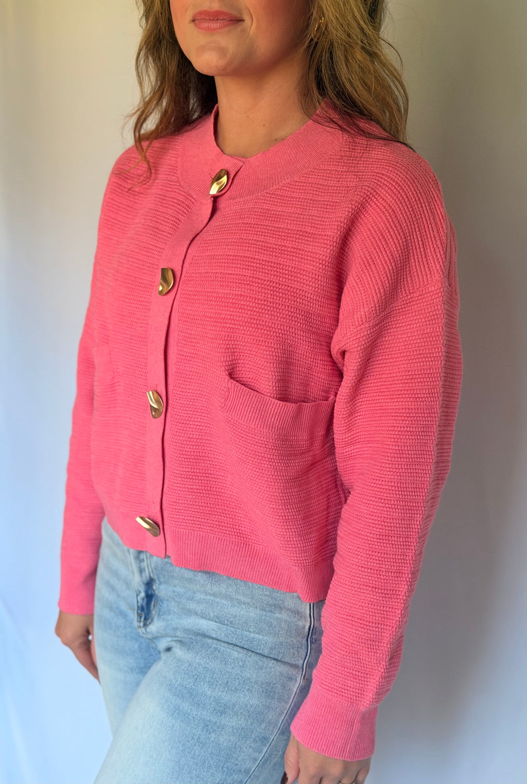 Pink Cropped Cardigan