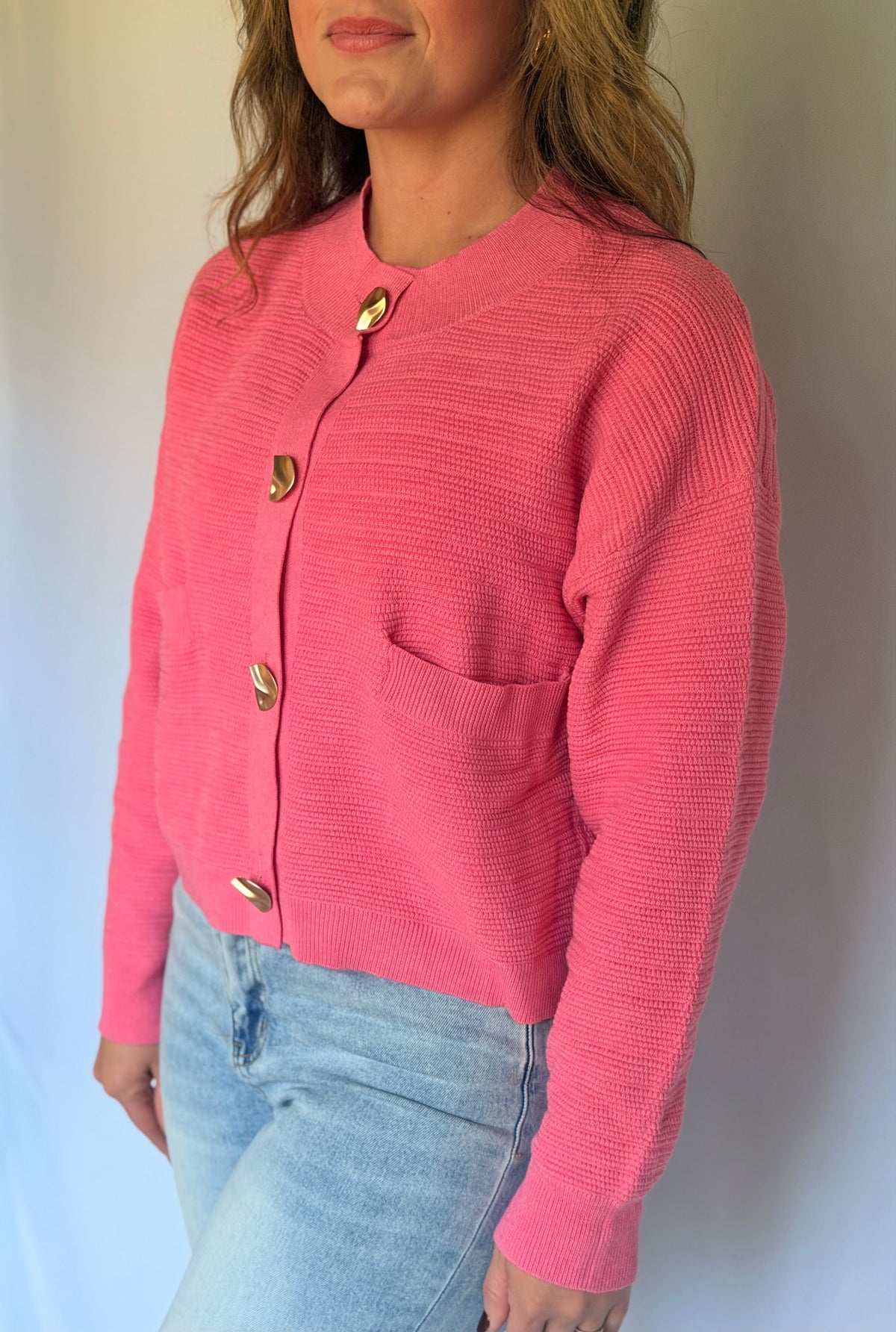 Pink Cropped Cardigan