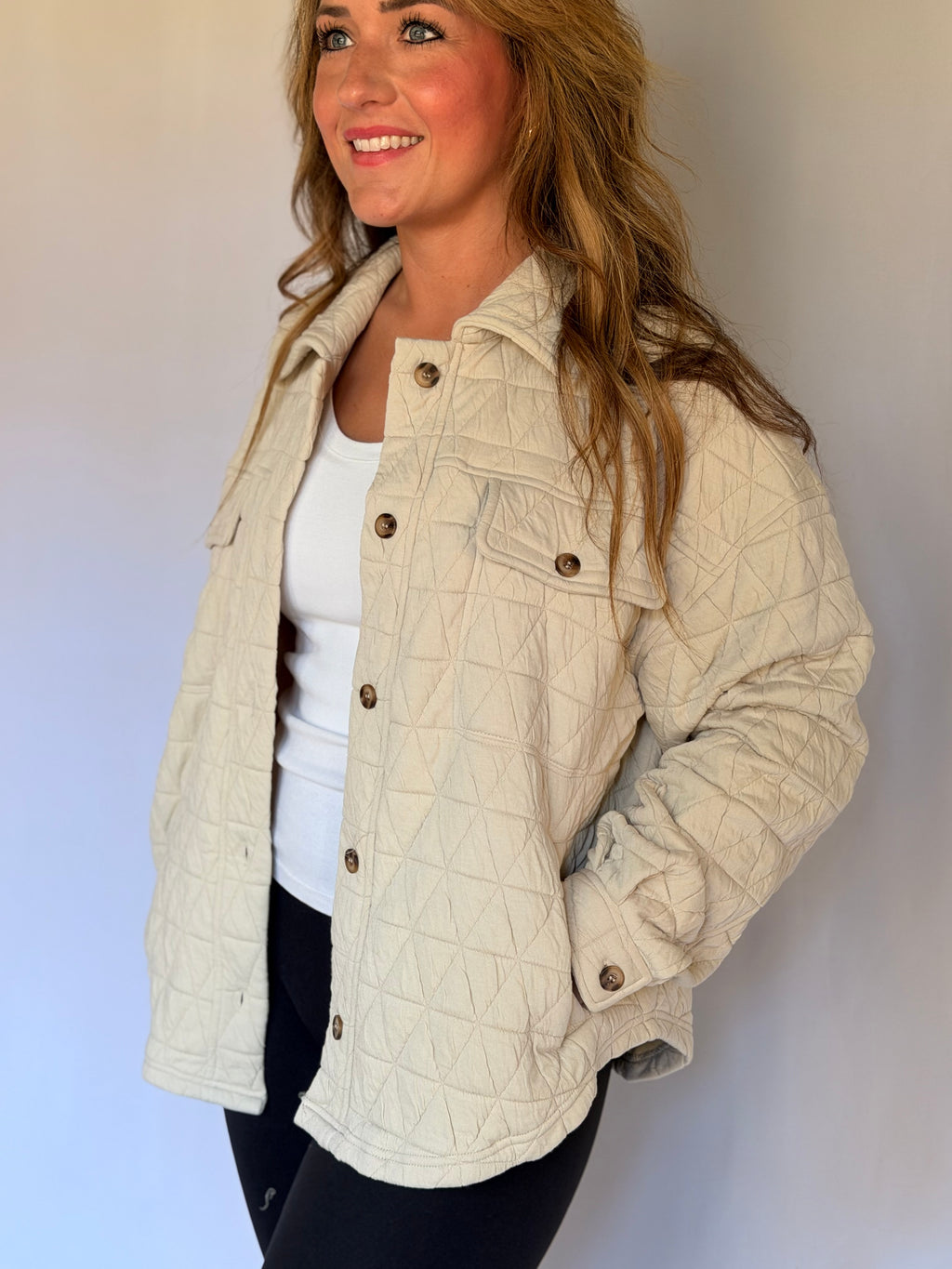 Quilted Knit Oversized Button Down Shacket