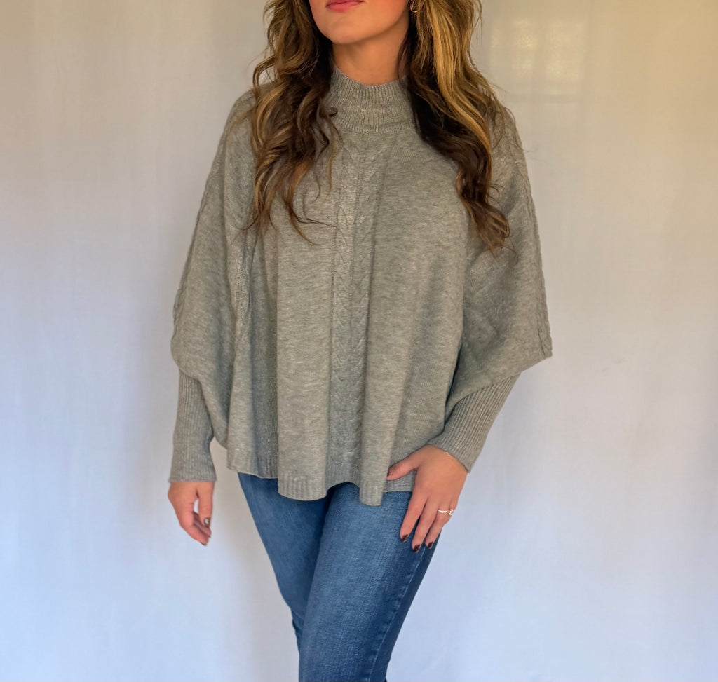 Cable Knit Mock Neck Poncho