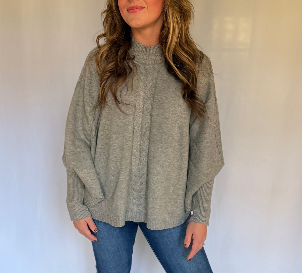 Cable Knit Mock Neck Poncho