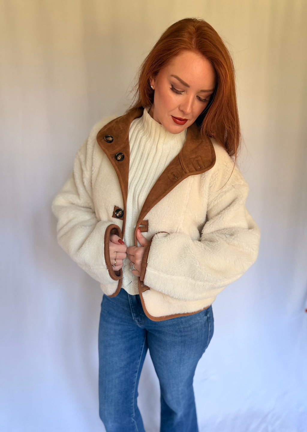 Reversible Suede Sherpa Jacket