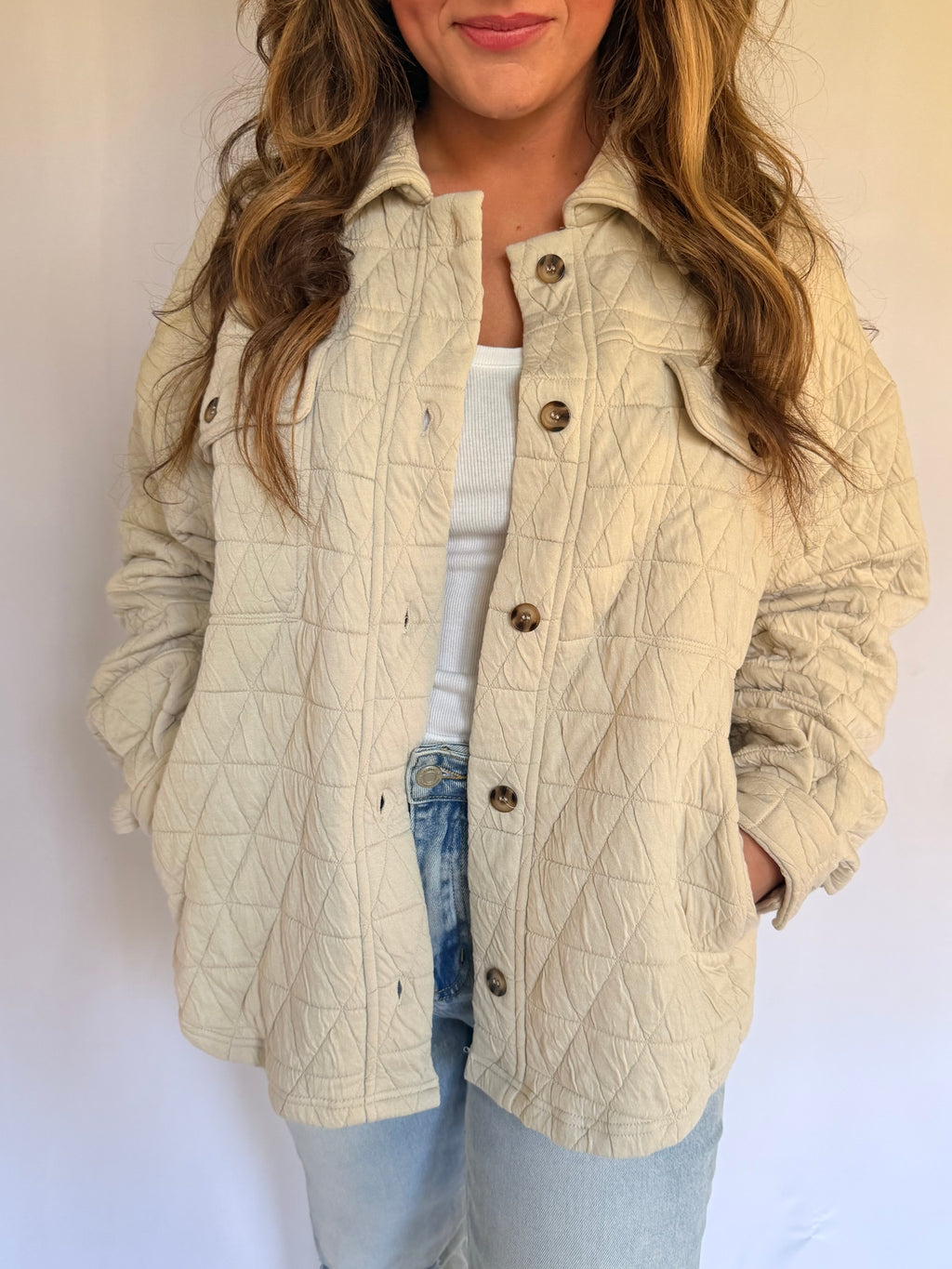 Quilted Knit Oversized Button Down Shacket