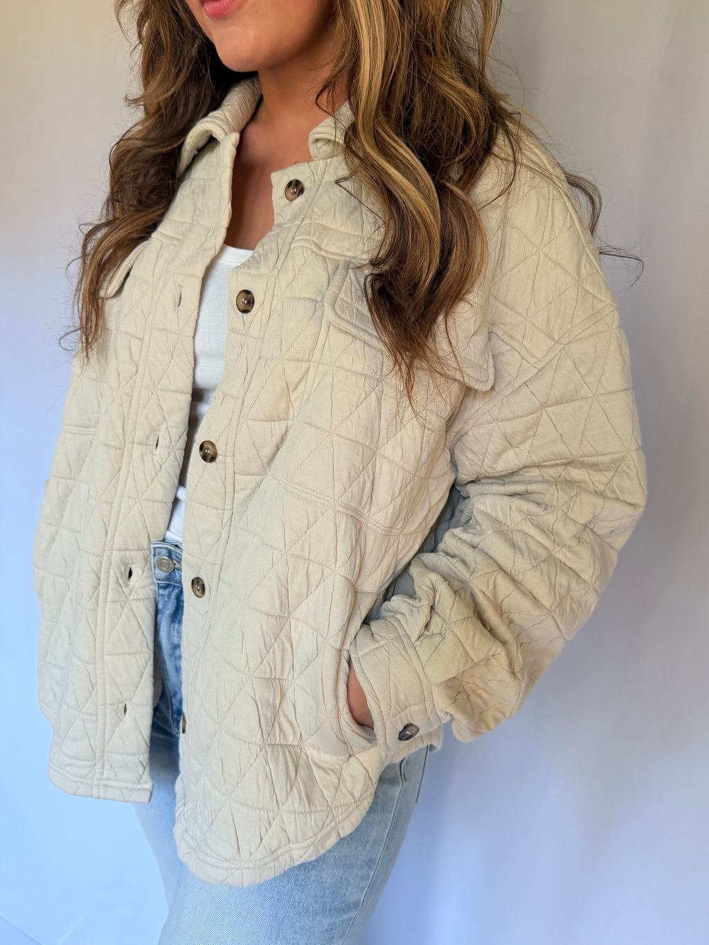 Quilted Knit Oversized Button Down Shacket