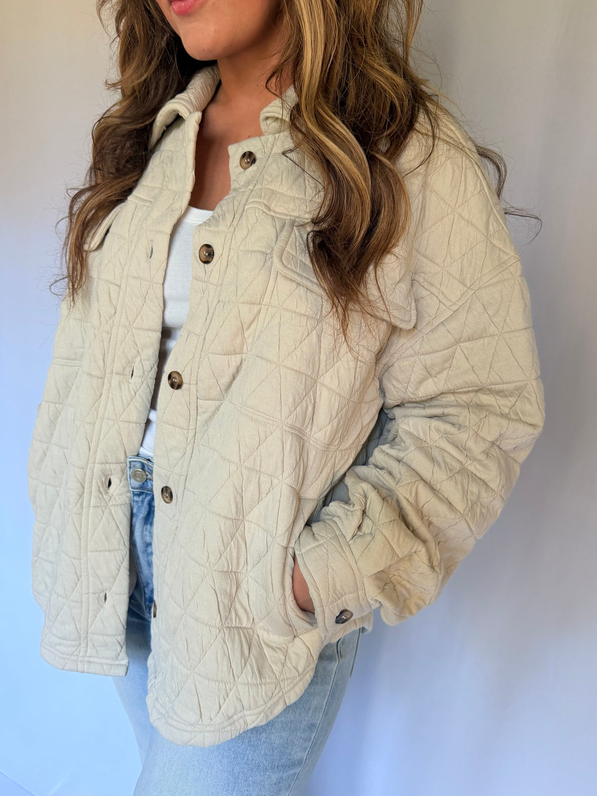 Quilted Knit Oversized Button Down Shacket