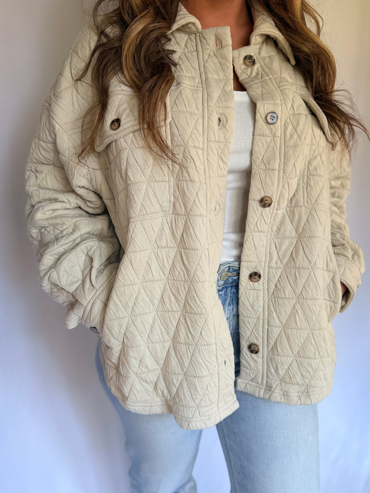 Quilted Knit Oversized Button Down Shacket