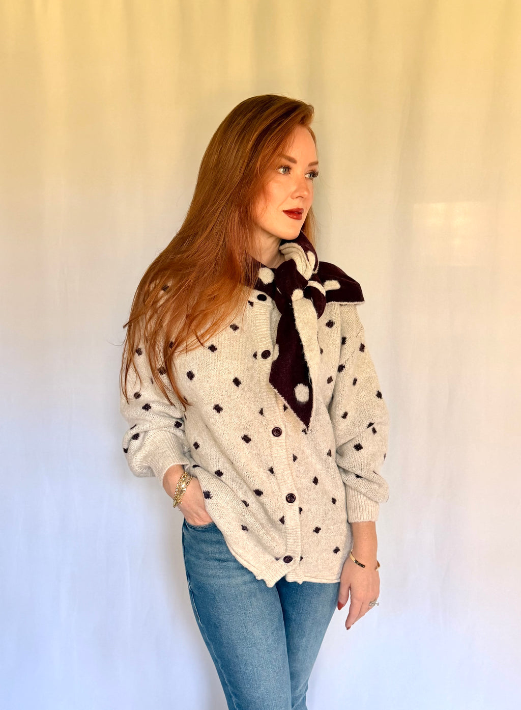 Sweater Cardigan With Removable Scarf