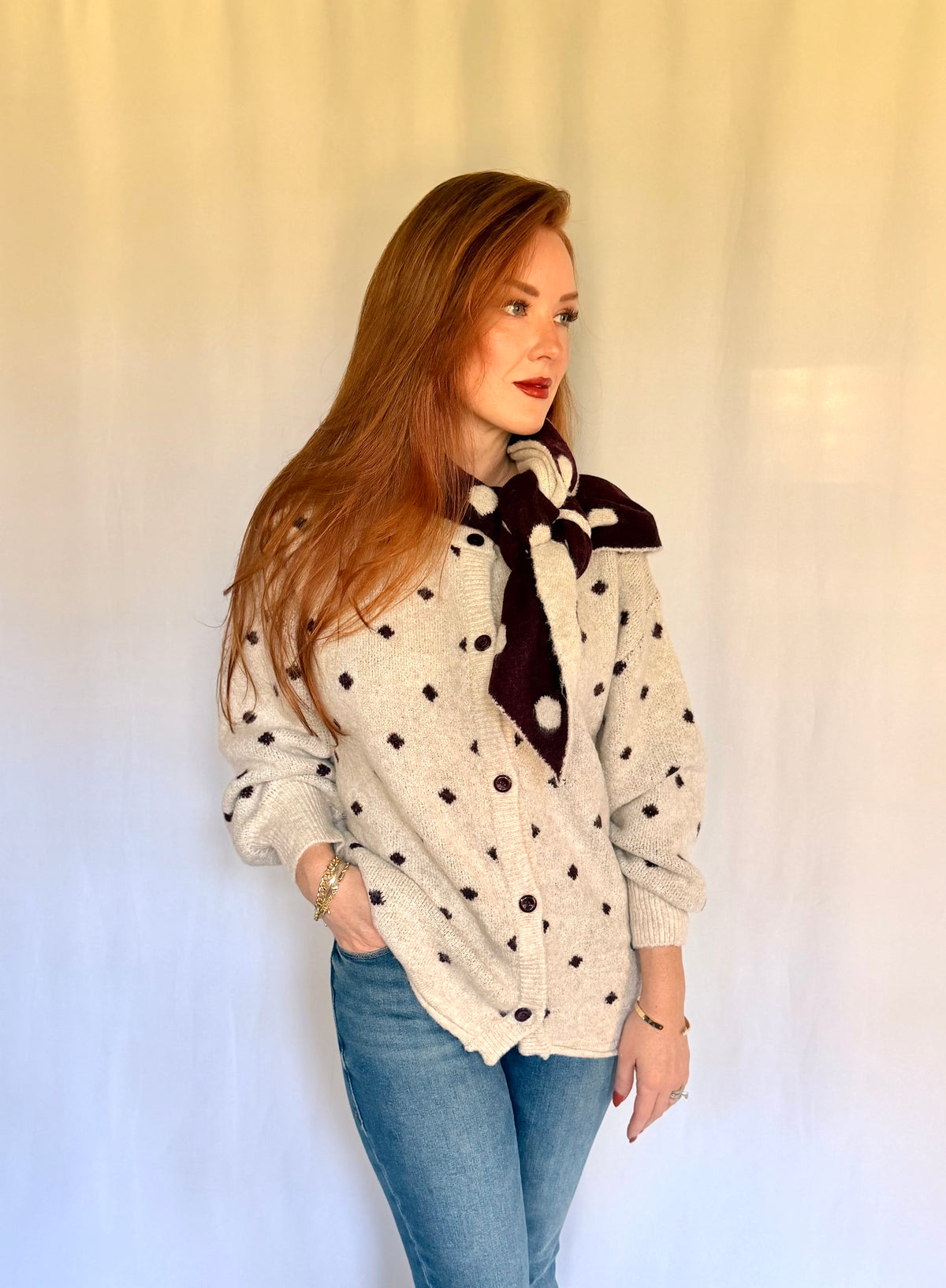 Sweater Cardigan With Removable Scarf