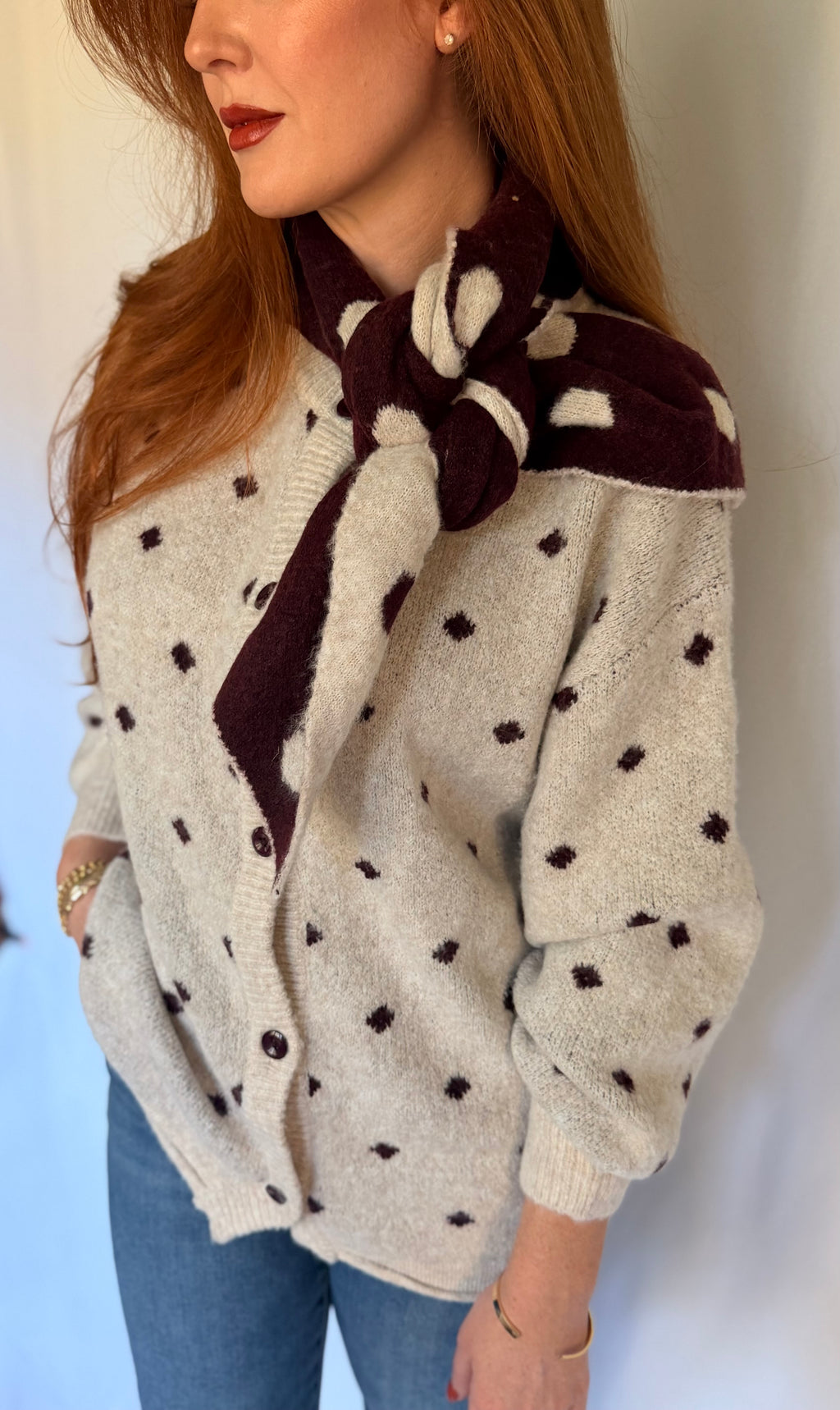 Sweater Cardigan With Removable Scarf