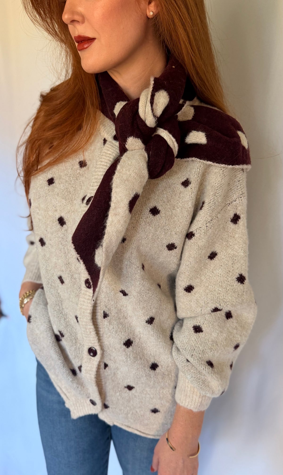 Sweater Cardigan With Removable Scarf