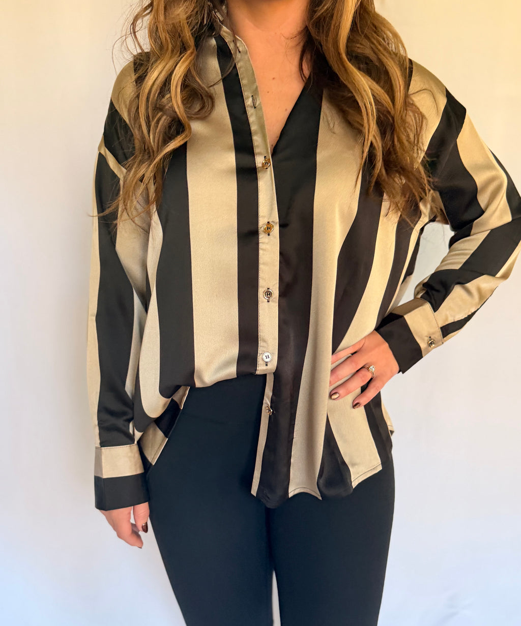 Long Sleeve Relaxed Satin Blouse