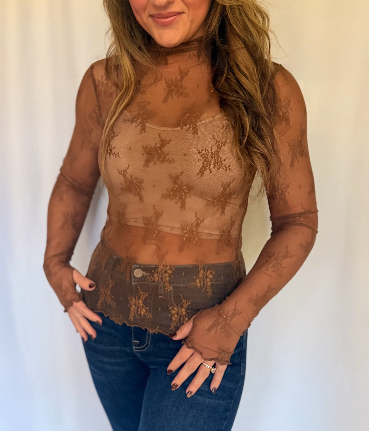 Mock Neck Lace Long Sleeve