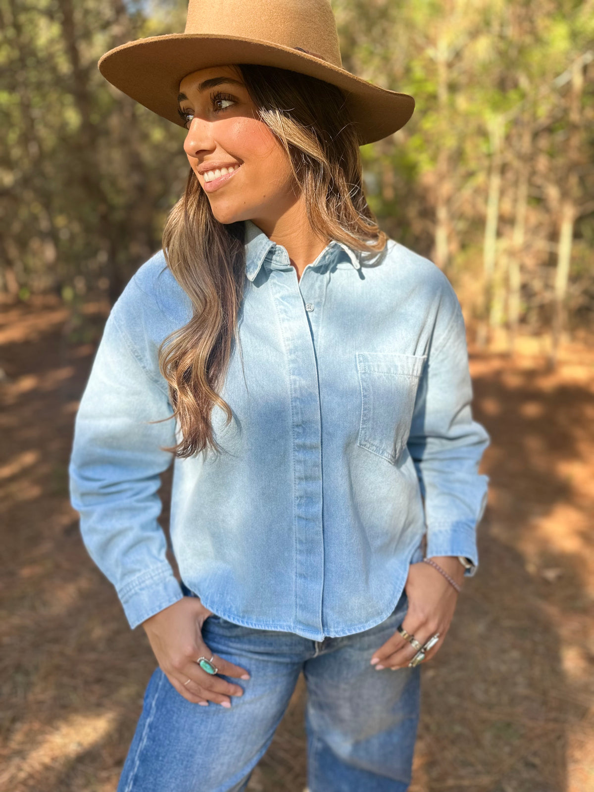 Oversized Cropped Denim Shirt